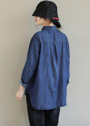 DIY Reverstaschen Frühlingskleidung für Frauen Muster Denim Blue Shirt