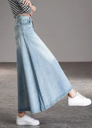 DIY Light Blue-chrysanthemum fashion Pockets Casual Wide Leg Fall Denim Pants