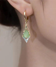 DIY Light Green Sterling Silver Zircon Cat's Eye Drop Earrings