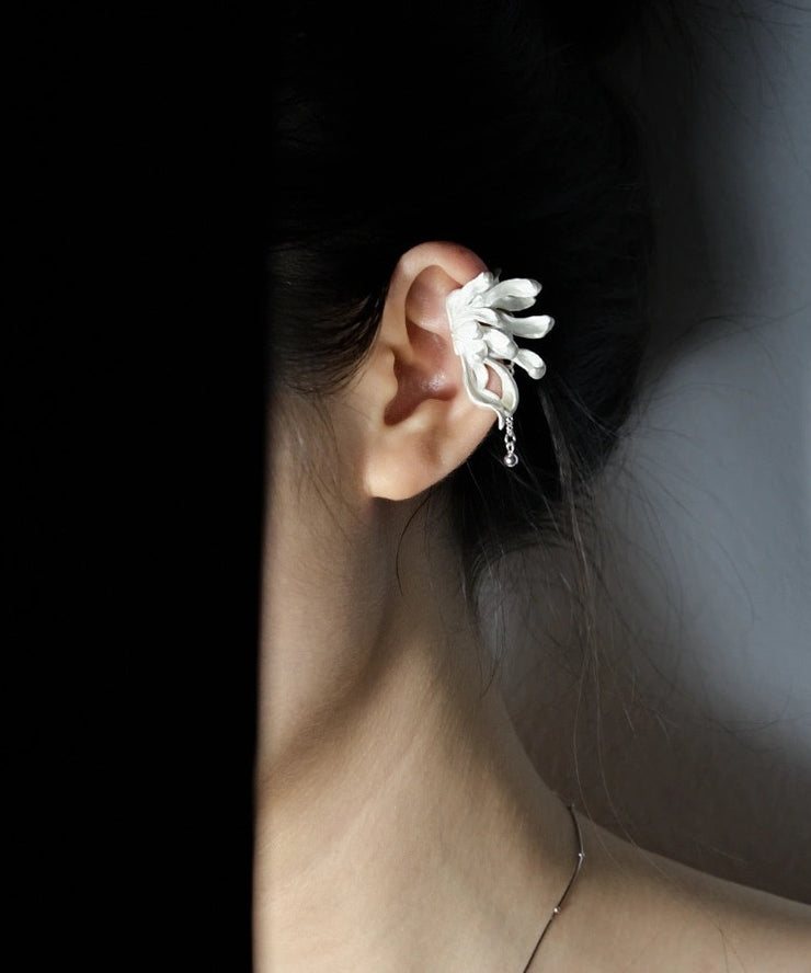 DIY Light Grey Sterling Silver Petal Tassel Stud Earrings