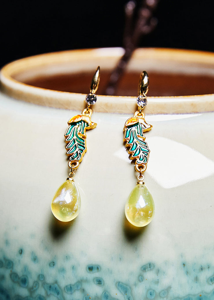 DIY Light Yellow Water Droplet Gilding Drop Earrings