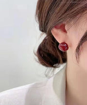 DIY Mulberry Alloy Inlaid Gem Stone Round Stud Earrings