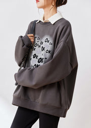 DIY Mulberry O Neck Print Warm Fleece Loose Sweatshirts Top Fall