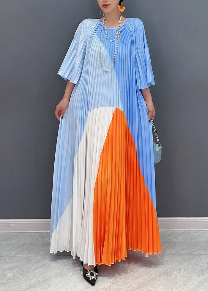 DIY Multi Wrinkled Patchwork Maxi Dresses Long Sleeve