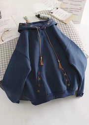 DIY Navy Hooded Embroidered Cotton Sweatshirts Top Spring