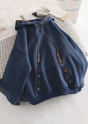 DIY Navy Hooded Embroidered Cotton Sweatshirts Top Spring