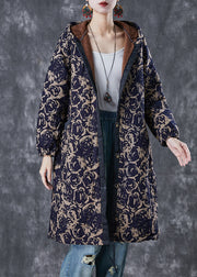 DIY Navy Hooded Print Warm Fleece Coats Winter