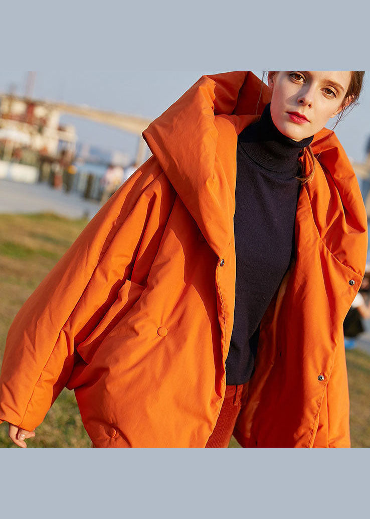 DIY Orange Hooded Oversized Solid Color Duck Down Puffer Coat Batwing Sleeve