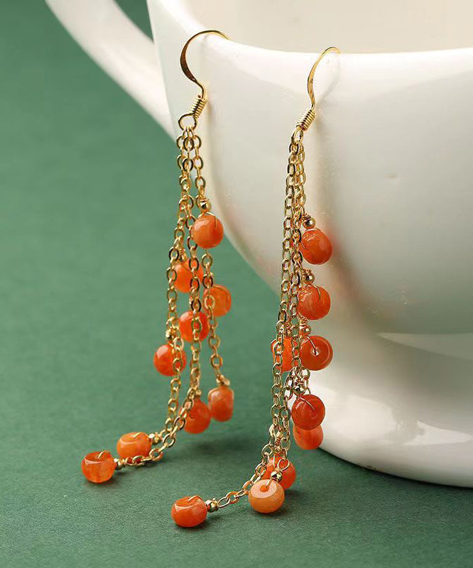 DIY Orange Jade Tassel 14K Drop Earrings