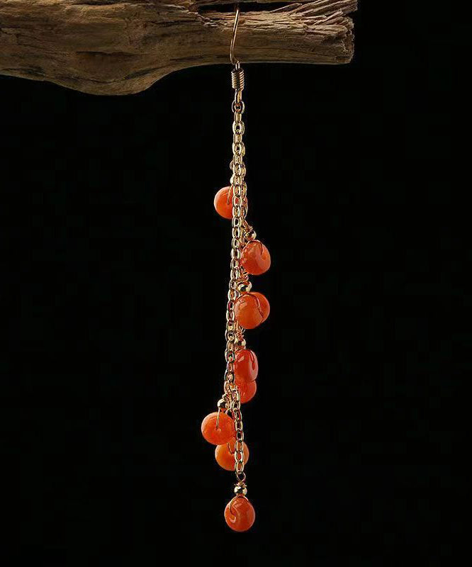 DIY Orange Jade Tassel 14K Drop Earrings