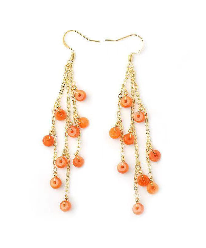 DIY Orange Jade Tassel 14K Drop Earrings