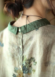 DIY Orange Print Ramie Half Sleeve Shirt Summer - SooLinen