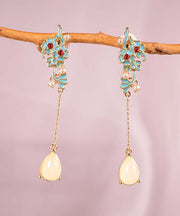 DIY Pink Alloy Oil Drip Resin Pearl Tassel Drop Earrings