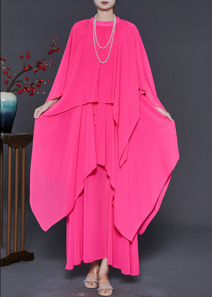 DIY Pink Asymmetrical Design Chiffon Maxi Dresses Summer