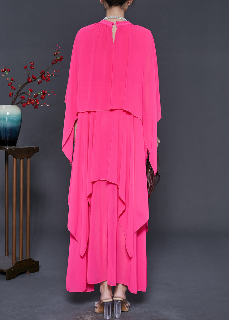 DIY Pink Asymmetrical Design Chiffon Maxi Dresses Summer