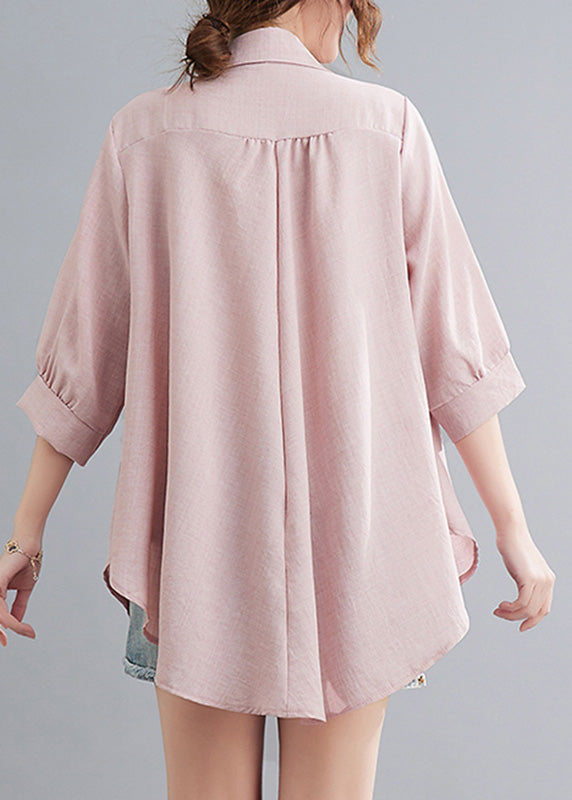 DIY Pink Cozy Solid Linen Shirt Summer