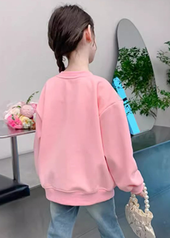 DIY Pink Embroideried Pearl Girls Sweatshirt Long Sleeve