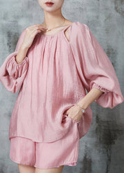 DIY Pink Hollow Out Linen Silk 2 Piece Outfit Summer