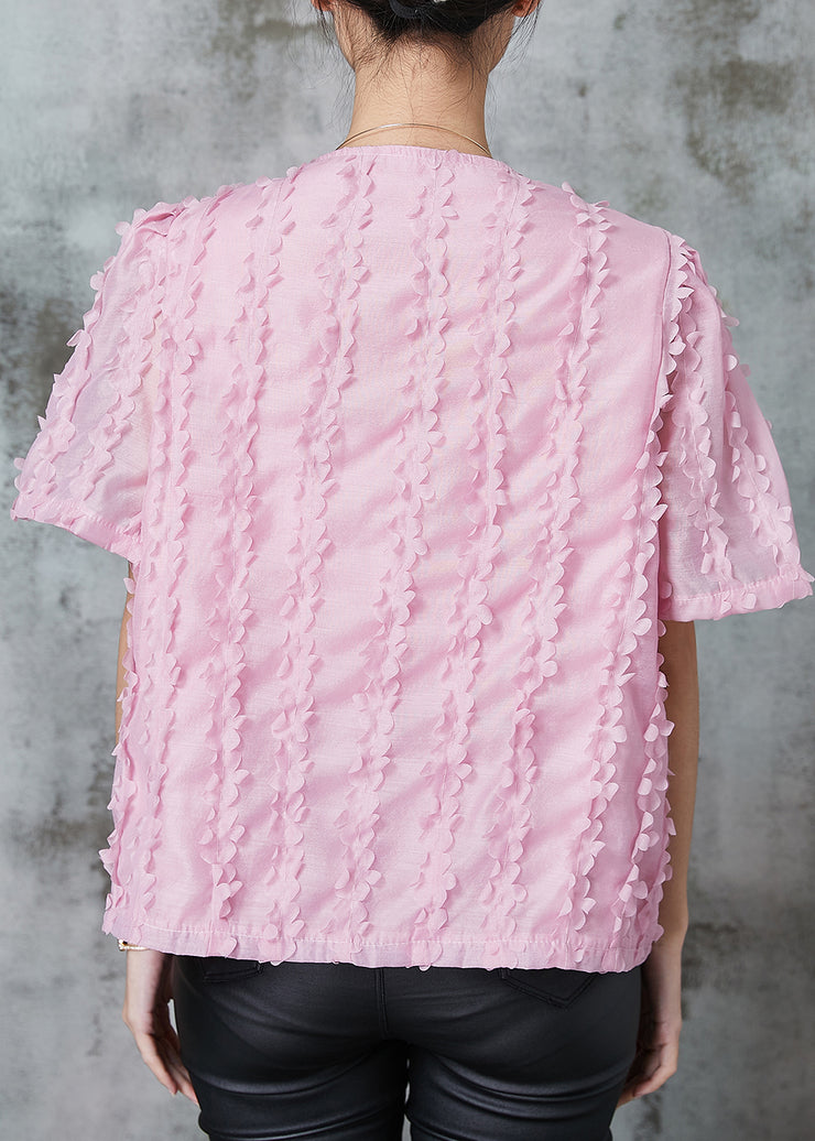 DIY Pink Tasseled Double Breast Chiffon Shirt Tops Summer