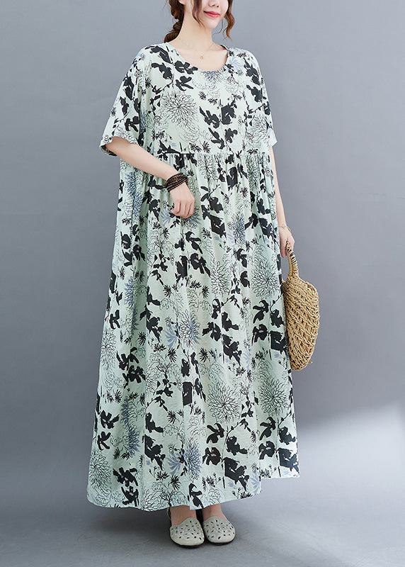 DIY Print Wrinkled Cozy Holiday Long Dress Summer