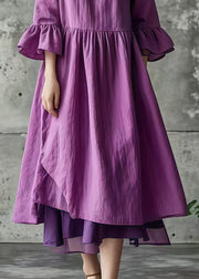 DIY Purple Asymmetrical Patchwork Cotton Long Dress Summer