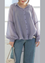 DIY Purple Peter Pan Collar Patchwork Cotton Shirt Top Long Sleeve