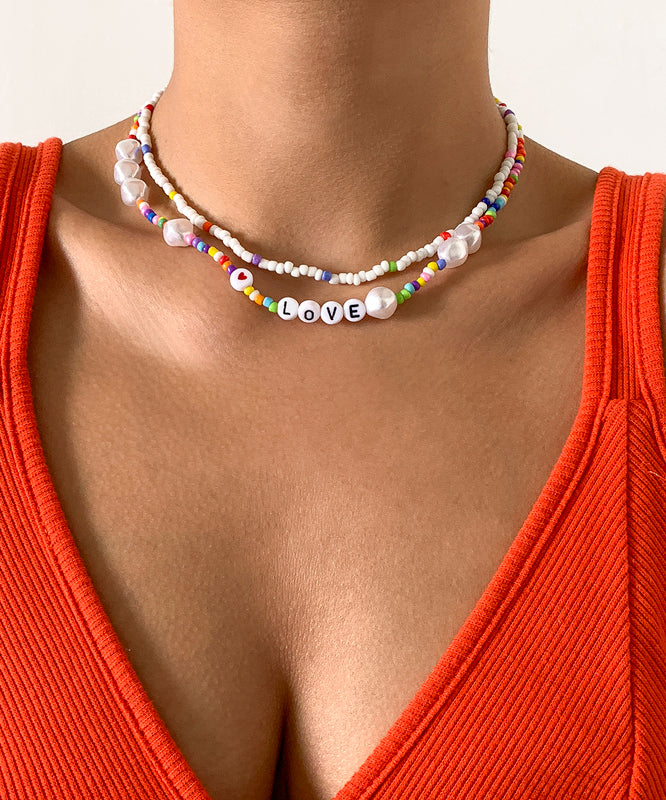 DIY Rainbow Acrylic Double Layer Beading Pearl Love Graphic Gratuated Bead Necklace