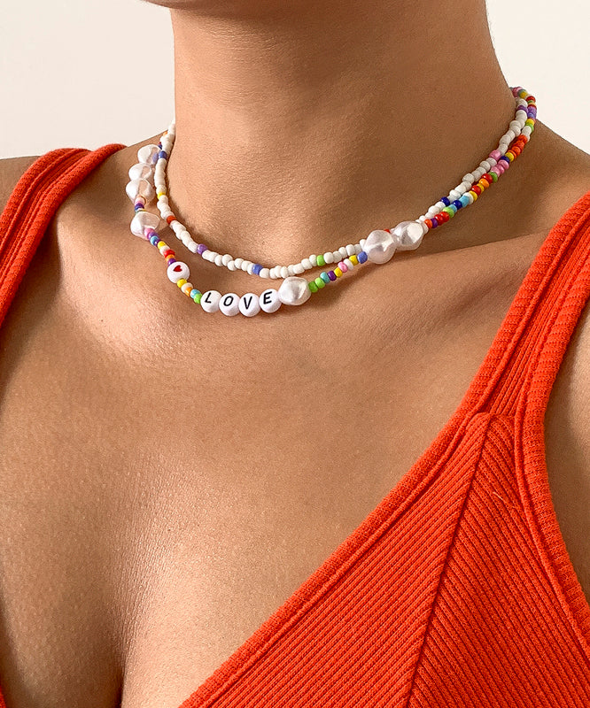 DIY Rainbow Acrylic Double Layer Beading Pearl Love Graphic Gratuated Bead Necklace