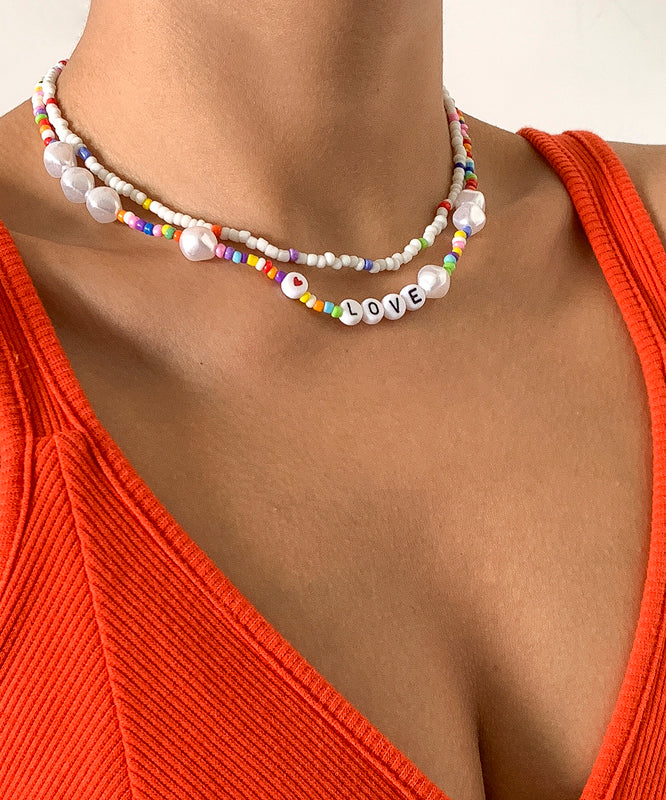 DIY Rainbow Acrylic Double Layer Beading Pearl Love Graphic Gratuated Bead Necklace