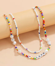 DIY Rainbow Acrylic Double Layer Beading Pearl Love Graphic Gratuated Bead Necklace