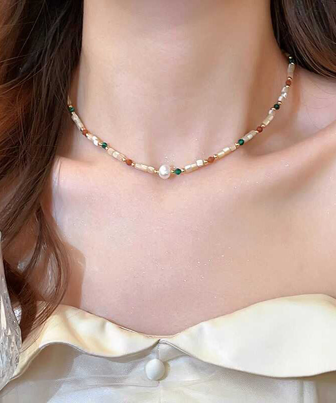 DIY Rainbow Alloy Pearl Shell Beads Princess Necklace