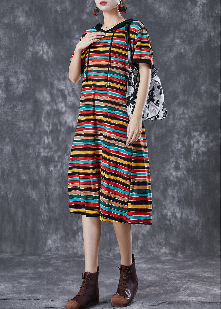 DIY Rainbow Hooded Striped Chiffon Robe Dresses Summer