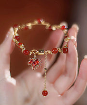 DIY Red 14K Gold Agate Maple Leaves Charm Bracelet