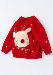 DIY Red Animal Print Cotton Knit Girls Sweaters Spring