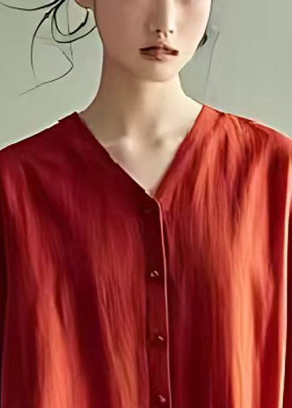 DIY Red Asymmetrical Oversized Cotton Shirt Tops Summer