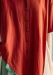 DIY Red Asymmetrical Oversized Cotton Shirt Tops Summer