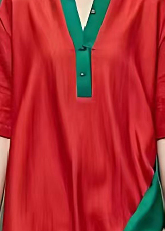 DIY Red Asymmetrical Patchwork Cotton Maxi Dresses Summer