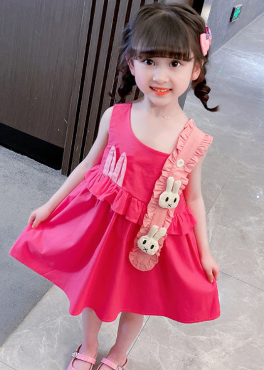 DIY Red Asymmetrical Ruffled Patchwork Little Rabbit Kids Girls Maxi Dresses Summer