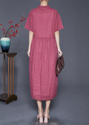 DIY Red Chinese Button Exra Large Hem Linen Maxi Dresses Summer