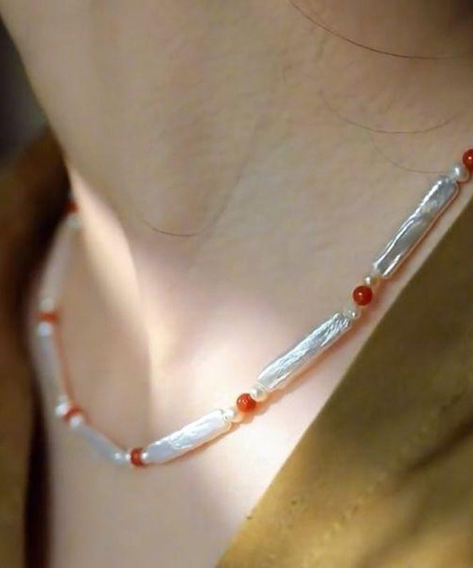 DIY Red Pearl Agate Beading Gratuated Bead Necklace