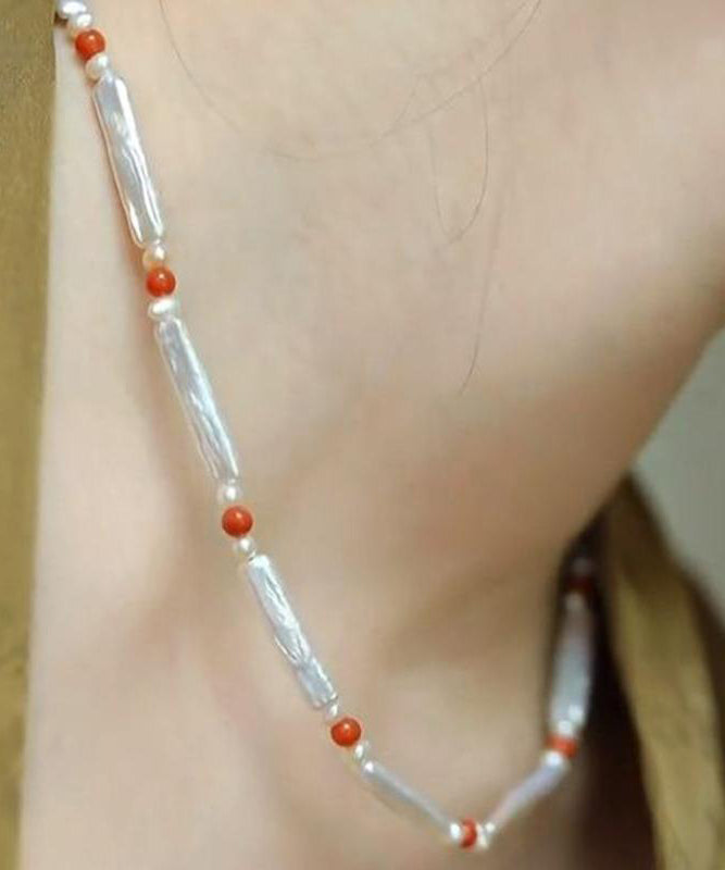 DIY Red Pearl Agate Beading Gratuated Bead Necklace