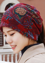 DIY Red Print Wrinkled Cotton Blended Bonnie Hat