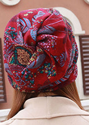 DIY Red Print Wrinkled Cotton Blended Bonnie Hat