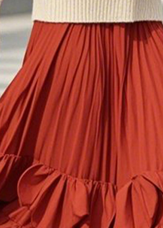 DIY Red Ruffled Patchwork A Line Skirts Spring