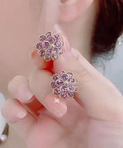 DIY Red Stering Silver Overgild Zircon Sunflower Stud Earrings