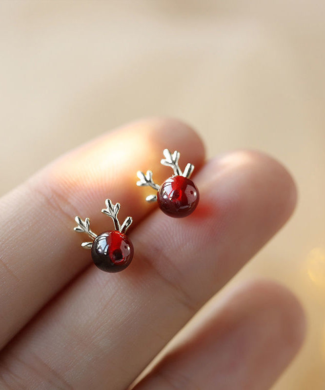 DIY Red Sterling Silver Garnet Antler Stud Earrings