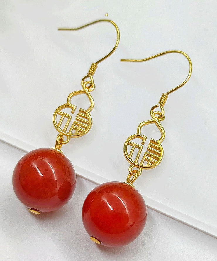 DIY Red Sterling Silver Overgild Agate Drop Earrings