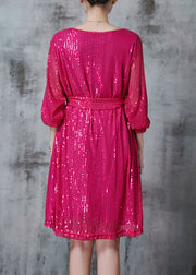 DIY Rose Sequins Tie Waist Tulle Day Dress Spring