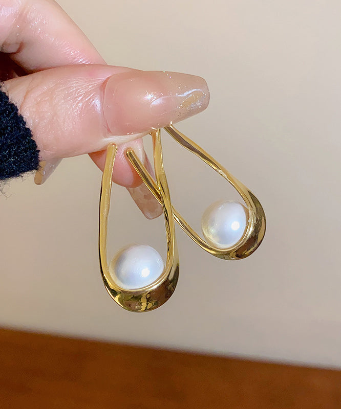 DIY Silk Alloy Pearl Asymmetrical U Shaped Hoop Earrings