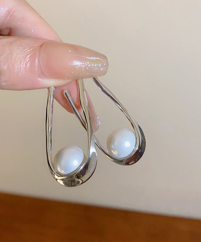 DIY Silk Alloy Pearl Asymmetrical U Shaped Hoop Earrings